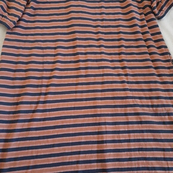 Pact Women's Size XL Harvest Striped Avery Blue Orange Cotton T-Shirt Dress - Picture 8 of 13